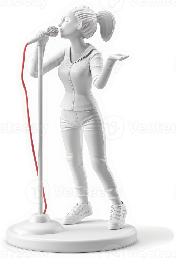 A stylized, white figurine of a girl singing into a microphone. png