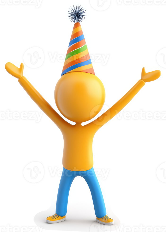 Joyful, celebratory figure in party hat. png