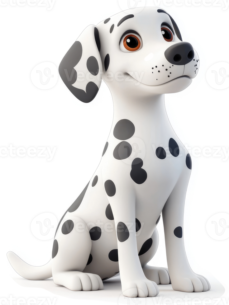 Animated dalmatian character, sitting and looking upwards. png
