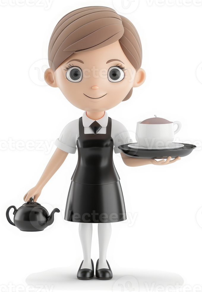 Smiling cafe worker presenting hot beverage. png