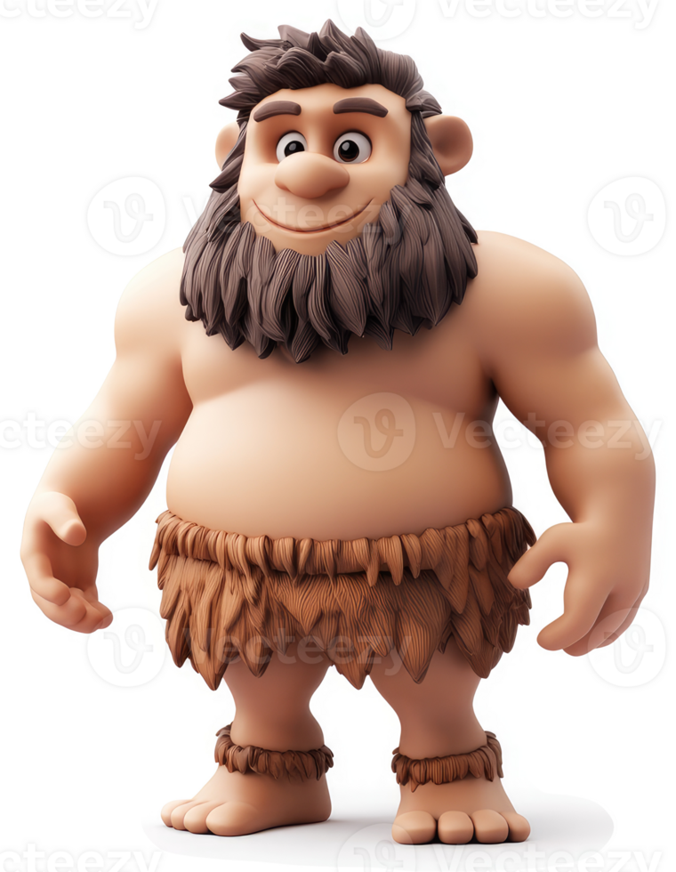 Friendly caveman character, depicted in 3D animation. png
