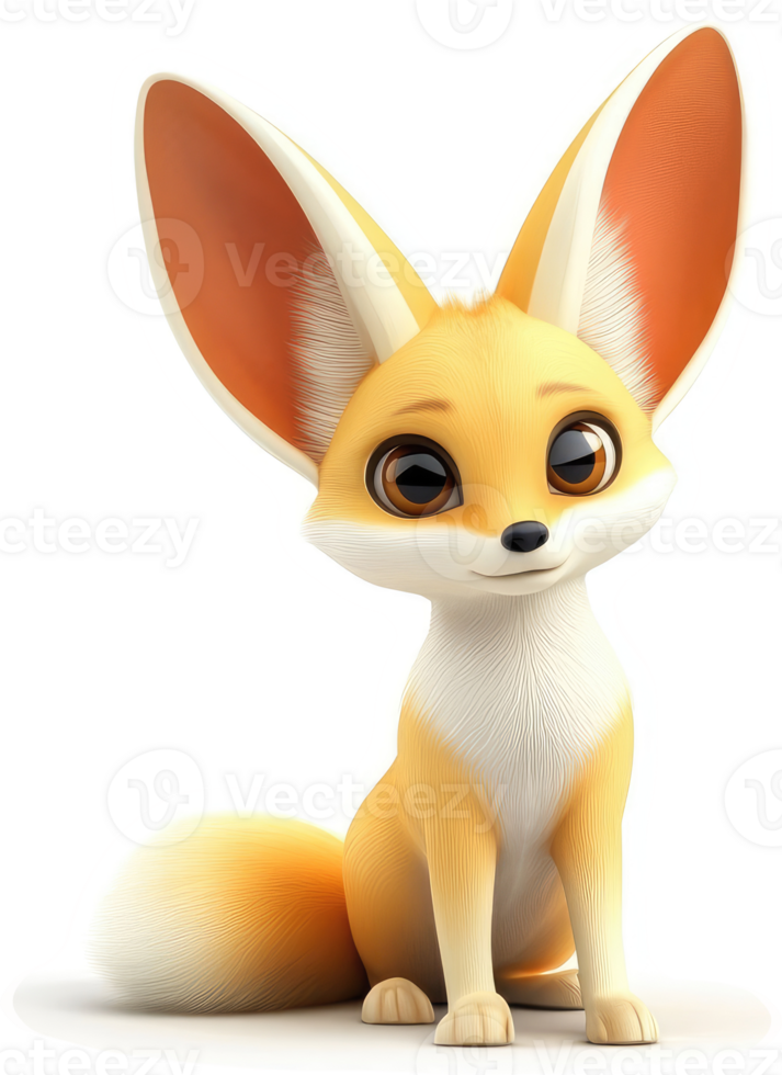 Cartoon fennec fox in a seated pose. png