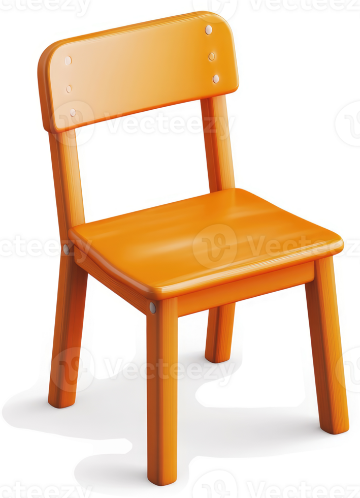 Bright orange child's wooden chair, simple design. png