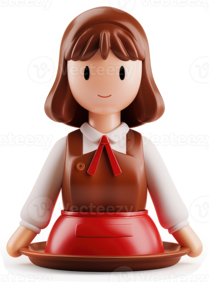 Smiling waitress figure holding a tray. png