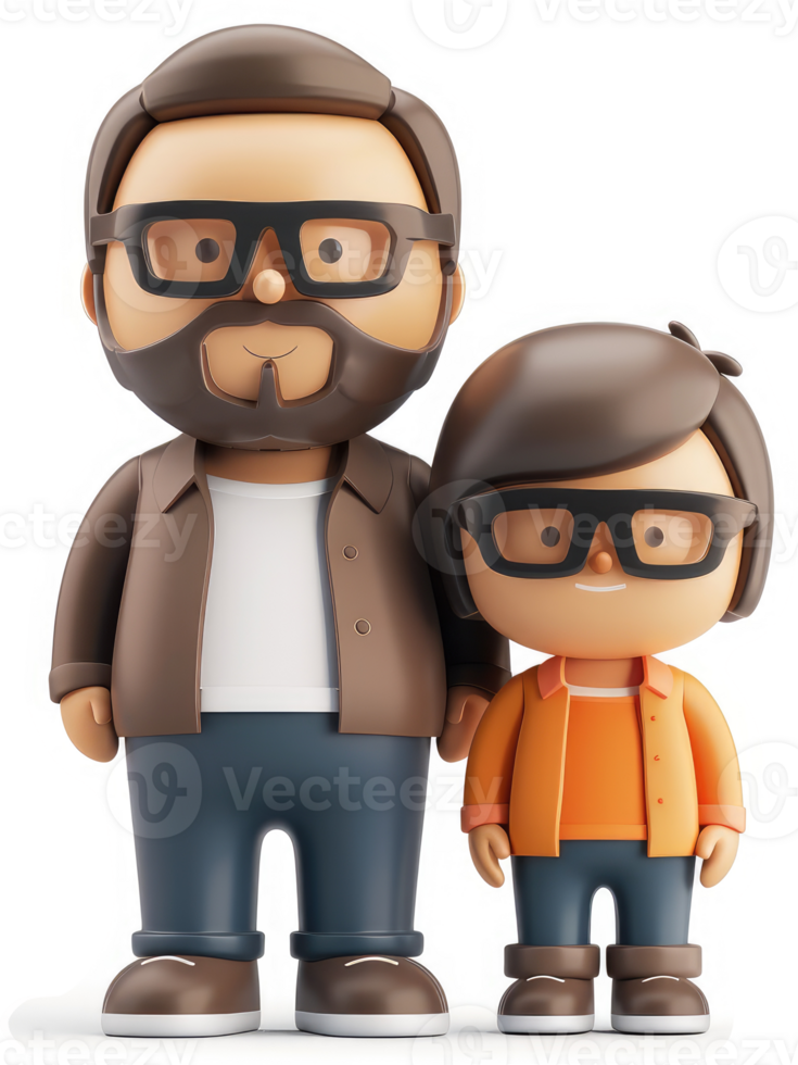 Cartoon father and son standing together. png