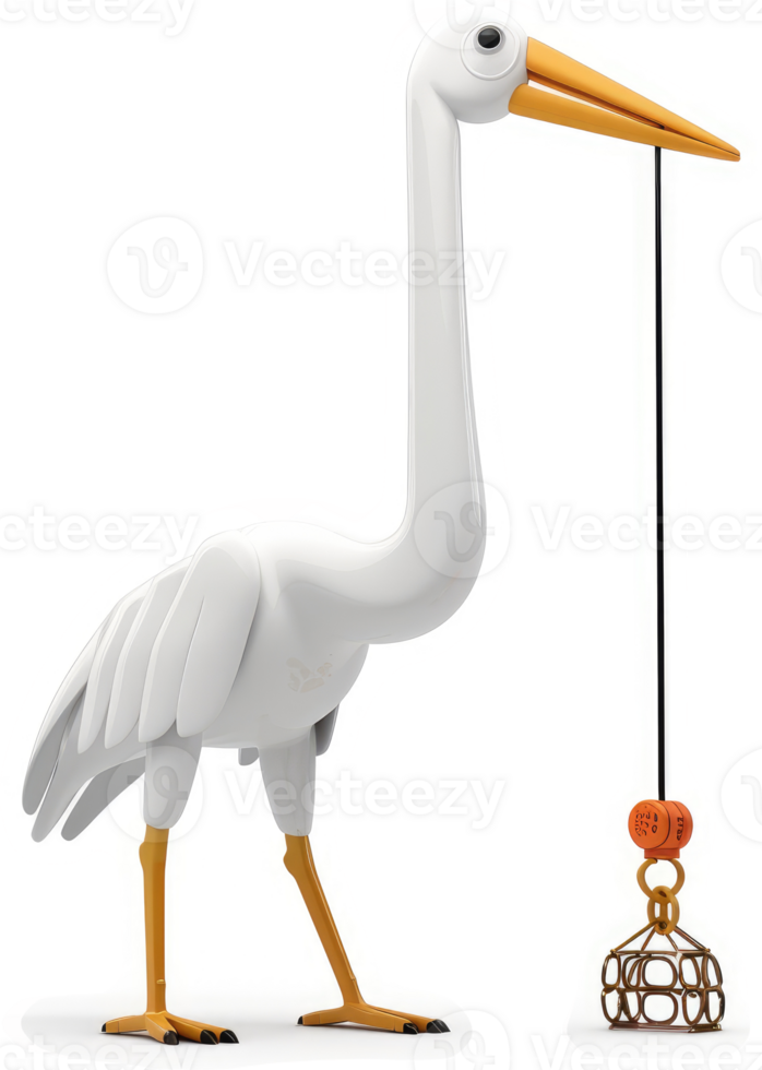 Cartoon stork holding a fishing net with a lure. png