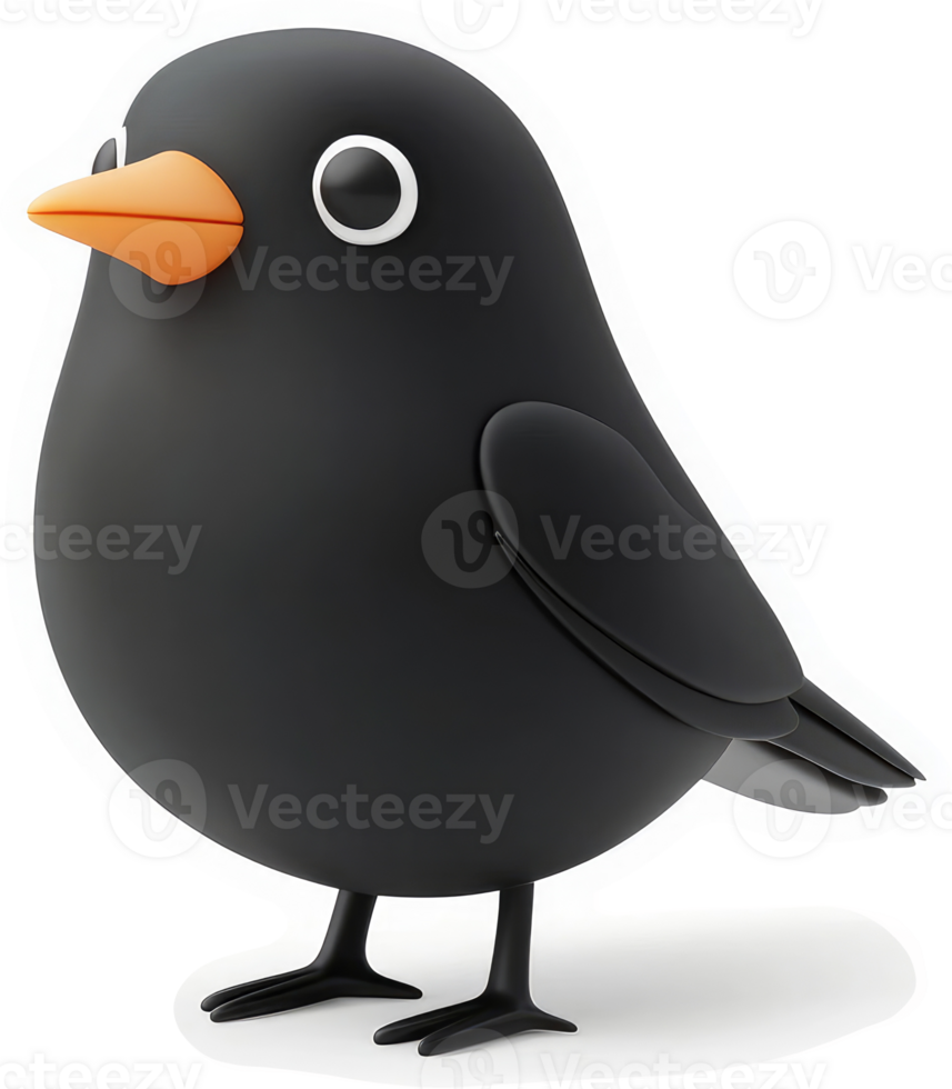 Cute, cartoonish black bird with orange beak. png