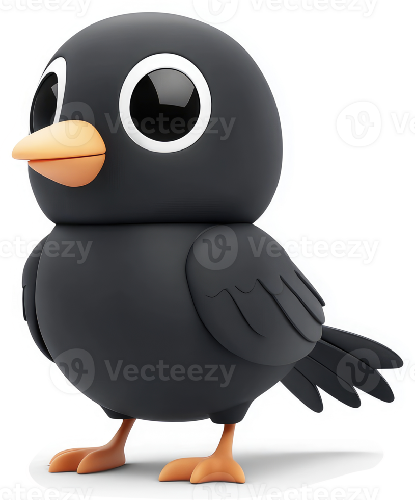 Cute cartoon blackbird with large eyes. png