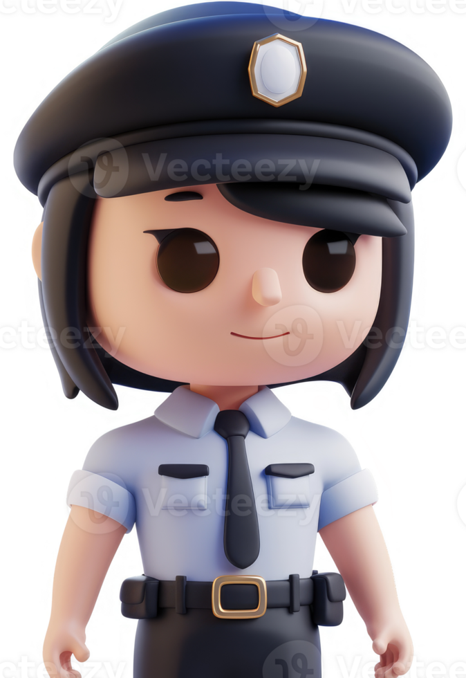 Cartoon policewoman in uniform, cheerful and stylized. png