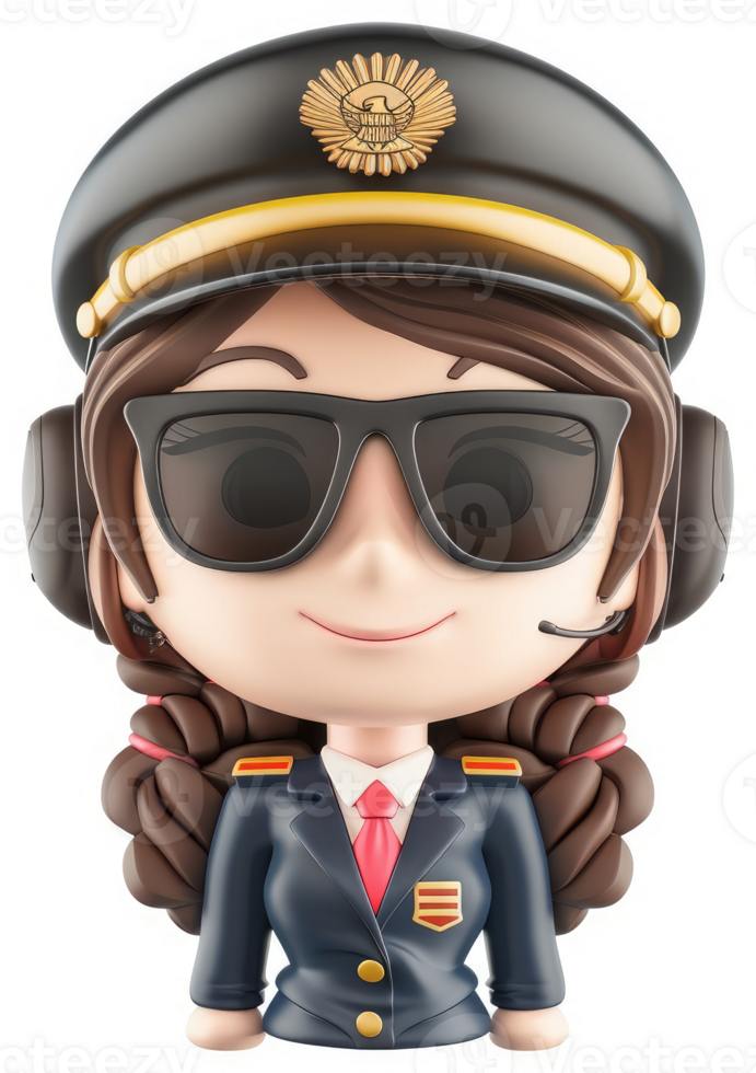 Smiling female police officer figurine in uniform. png