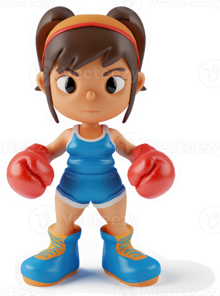 Determined young female boxer, ready for a match. png