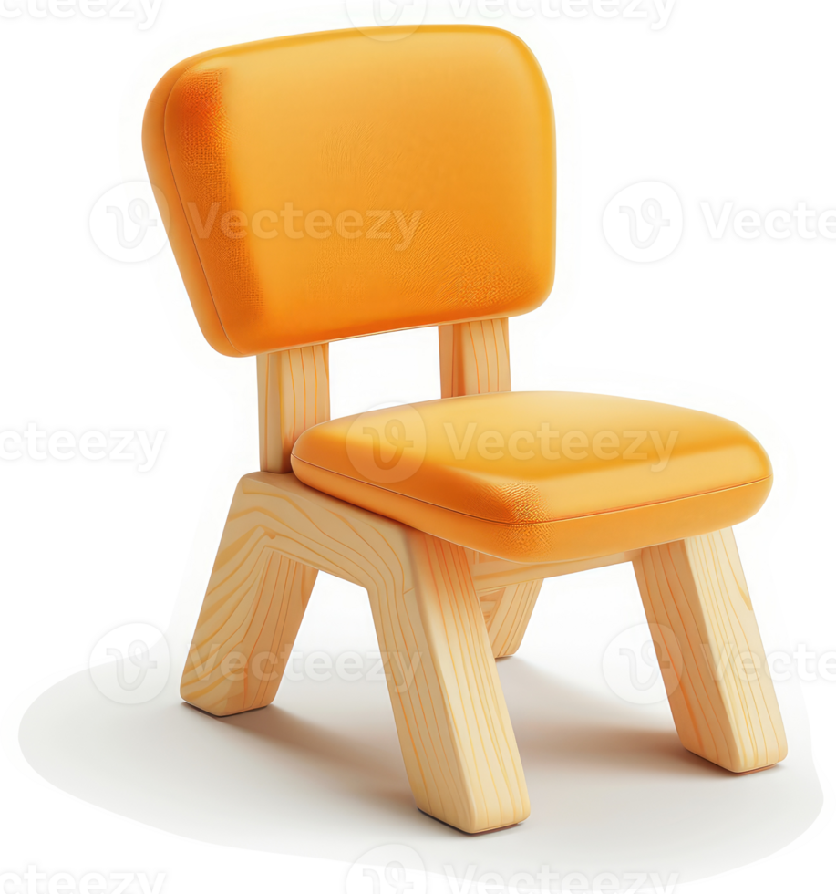 Orange children's chair with wooden legs. png