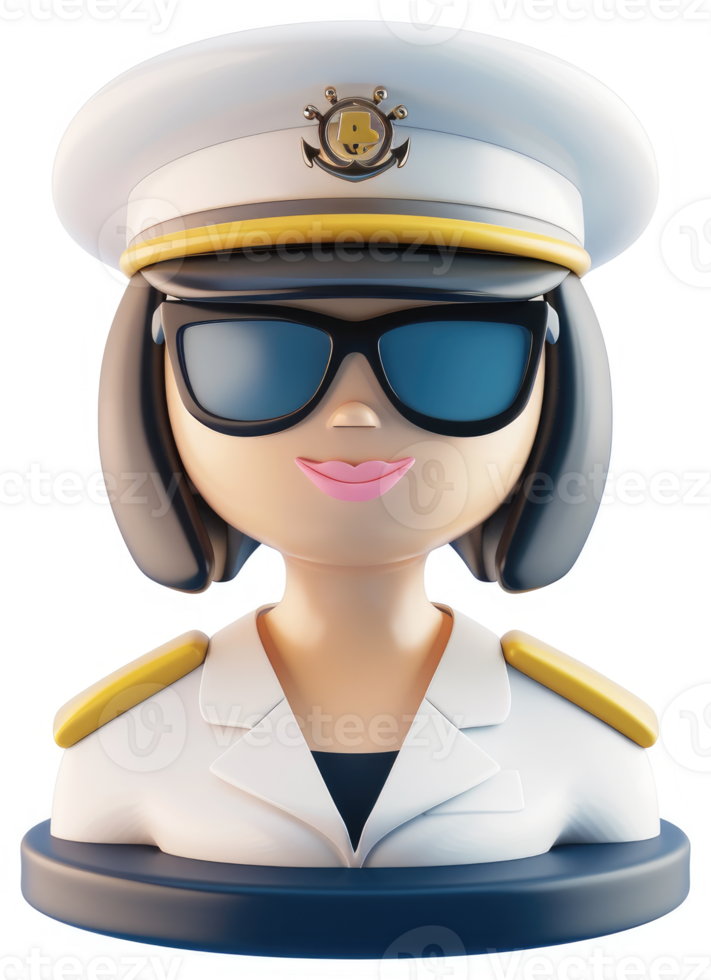 Cartoon female naval officer figure, wearing a uniform and sunglasses. png