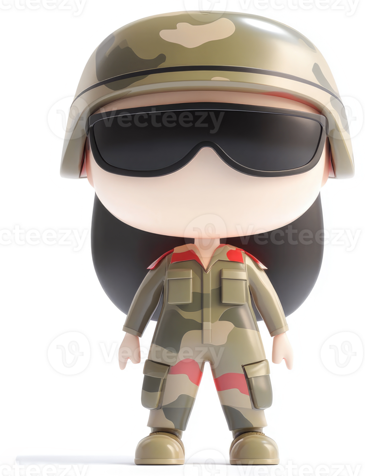 Cute cartoon military woman in camouflage uniform. png