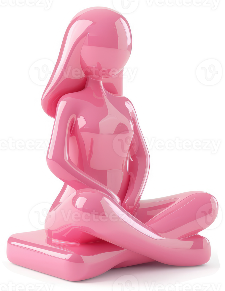 Pink seated figure sculpture in a meditative pose. png