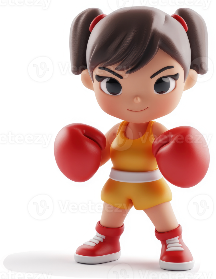 Cute cartoon girl boxer in fighting stance. png