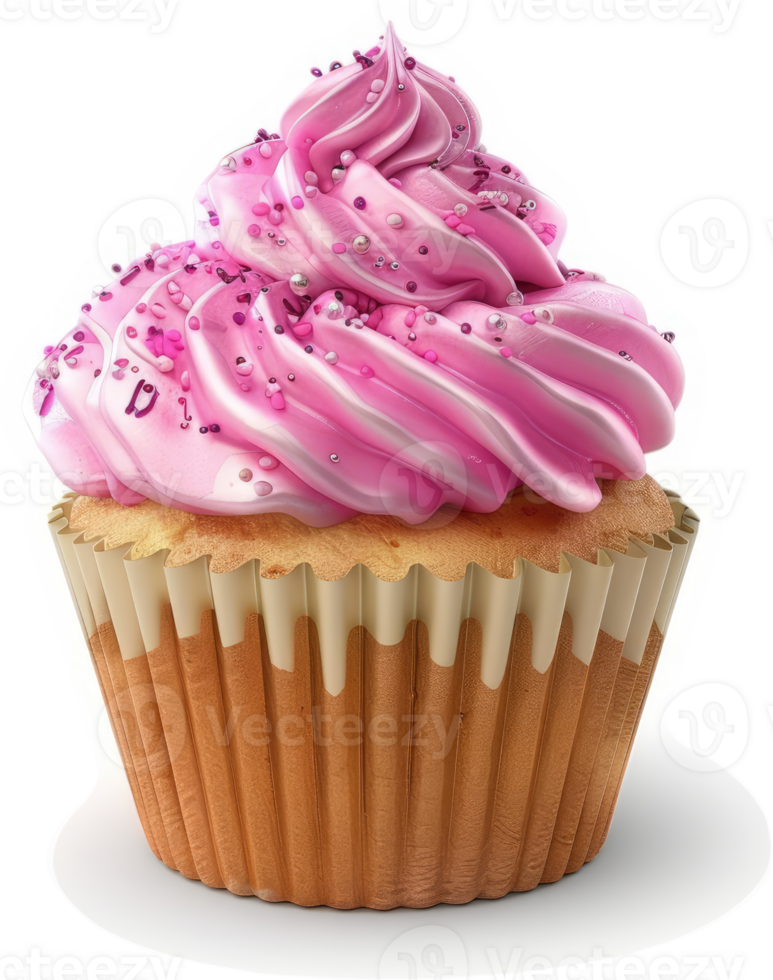 Pink frosted cupcake with sprinkles. png