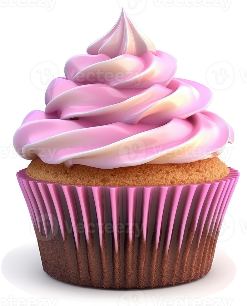 Delicious pink frosted cupcake with a swirl of icing. png