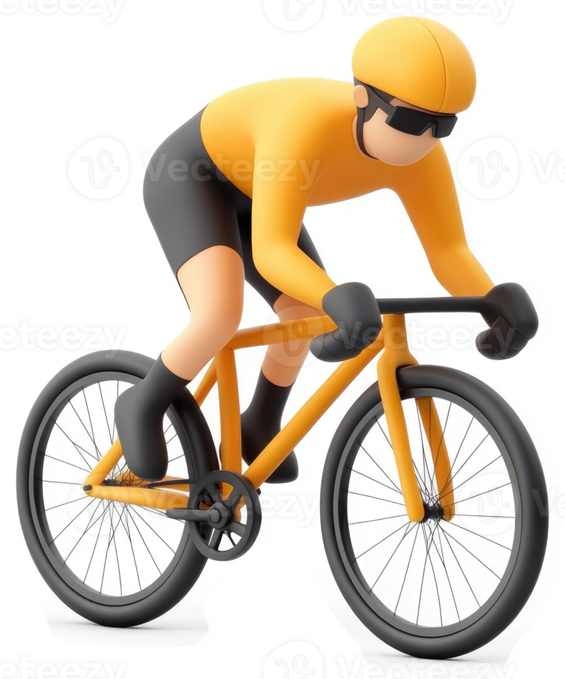 Animated cyclist in a dynamic racing position. png