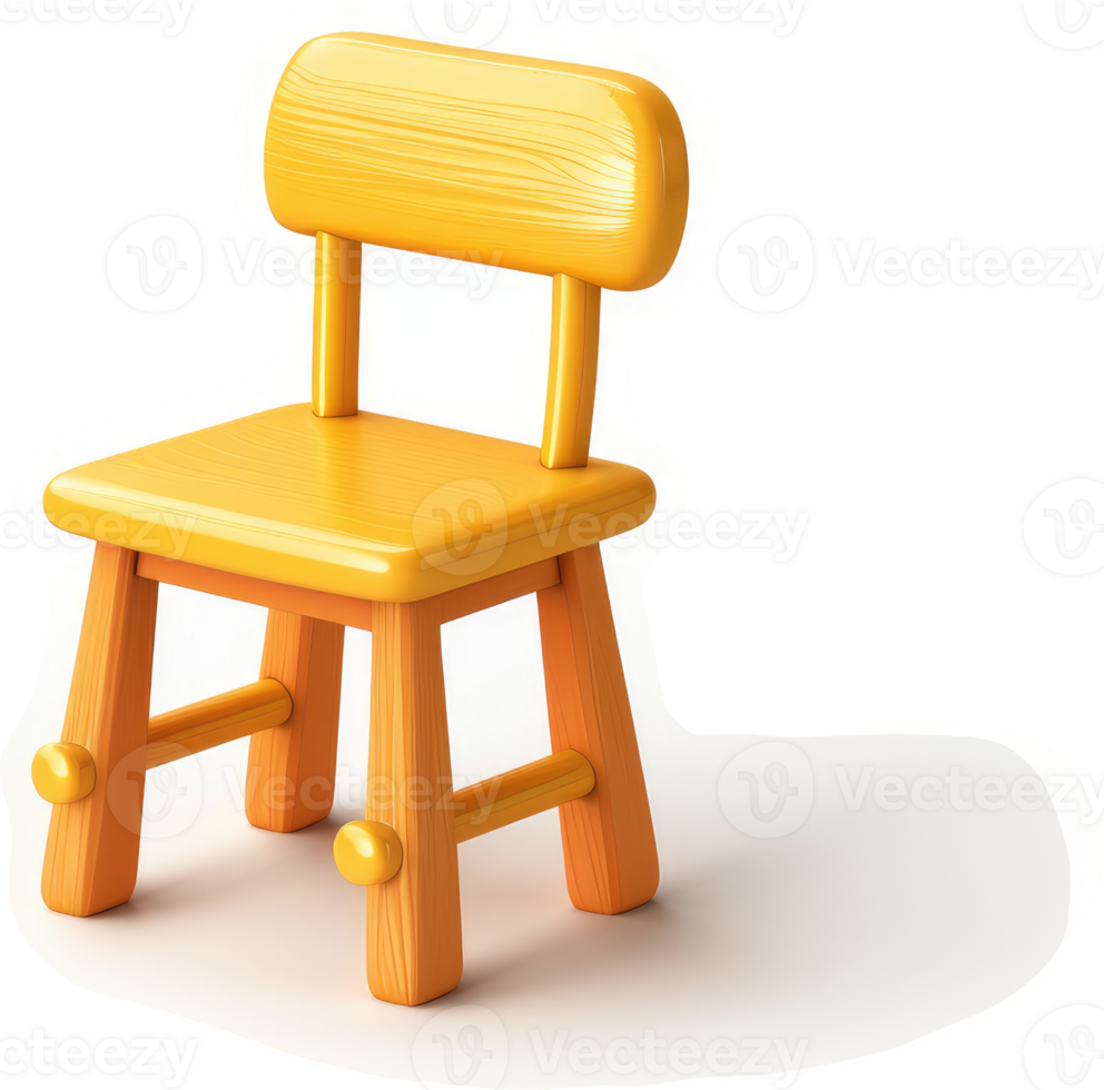 A cartoonish yellow wooden children's chair illustration. png