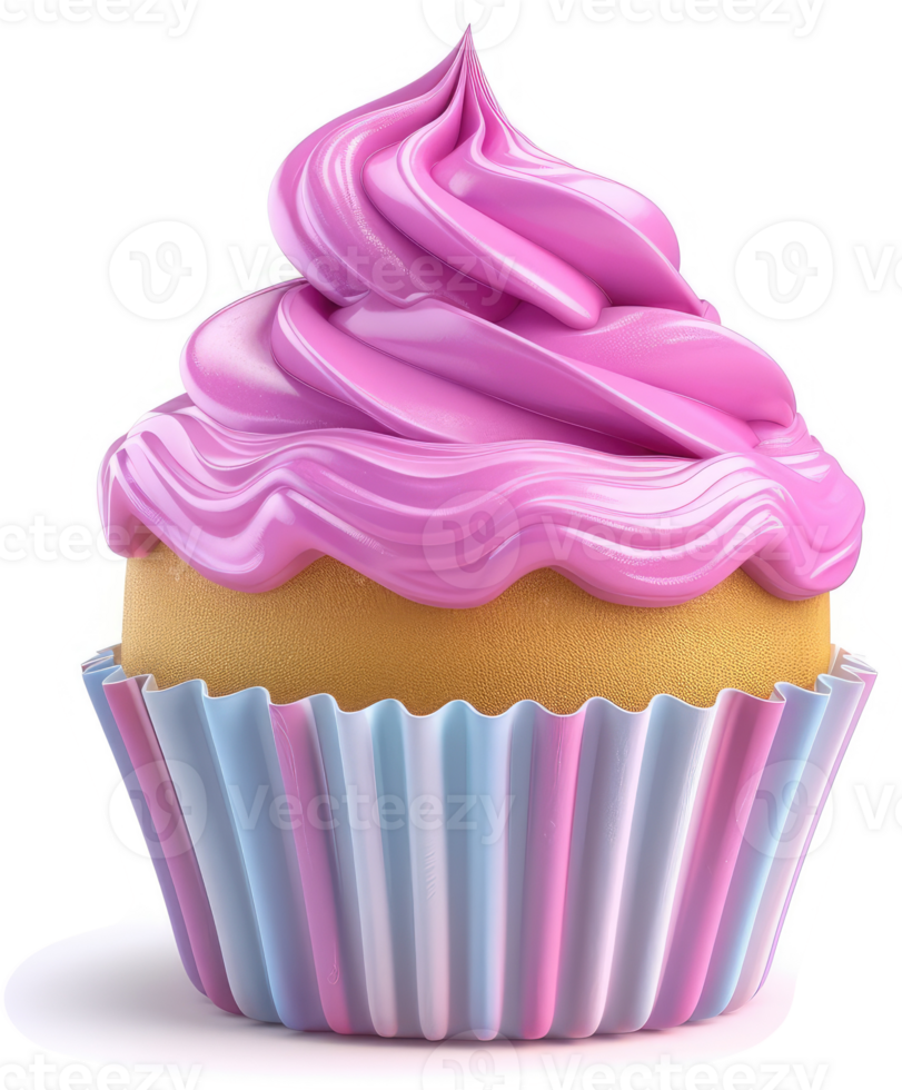 Delicious pink frosted cupcake with pastel liner. png