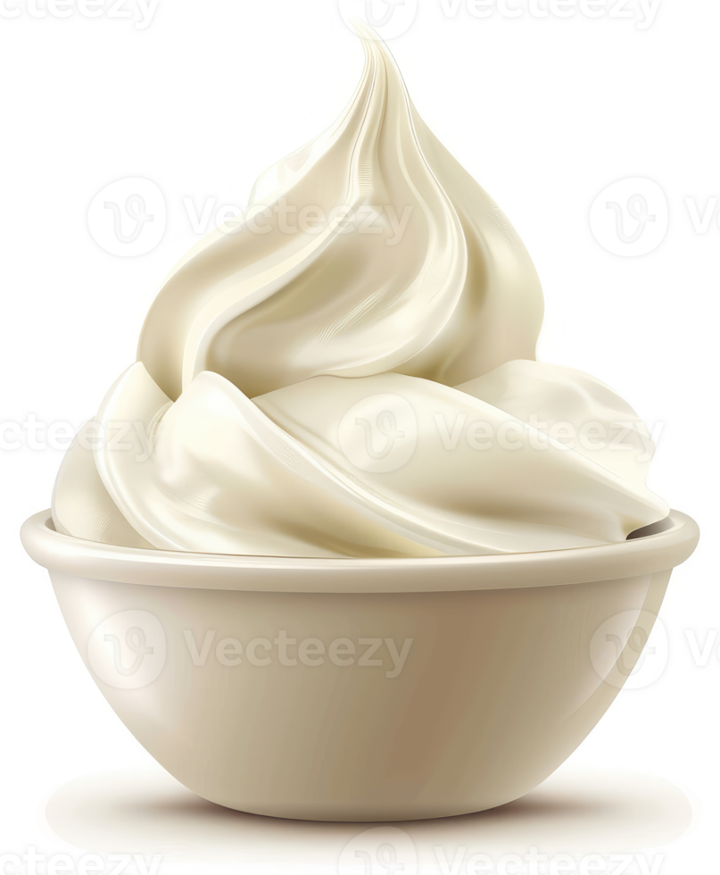 Creamy whipped dessert in a white bowl. png