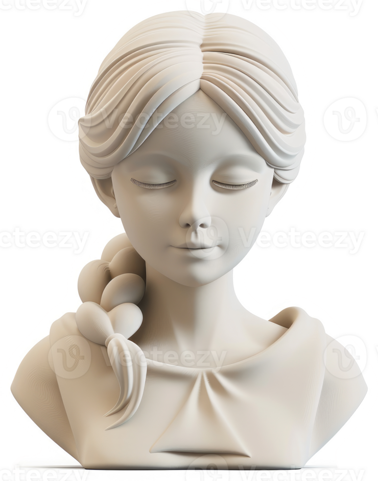 A sculpted bust of a serene girl with a braid. png