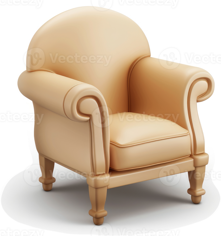 Beige upholstered armchair with classic design features. png
