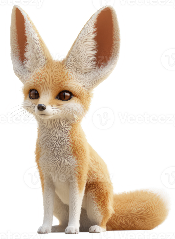 Animated desert fox character, seated and alert. png