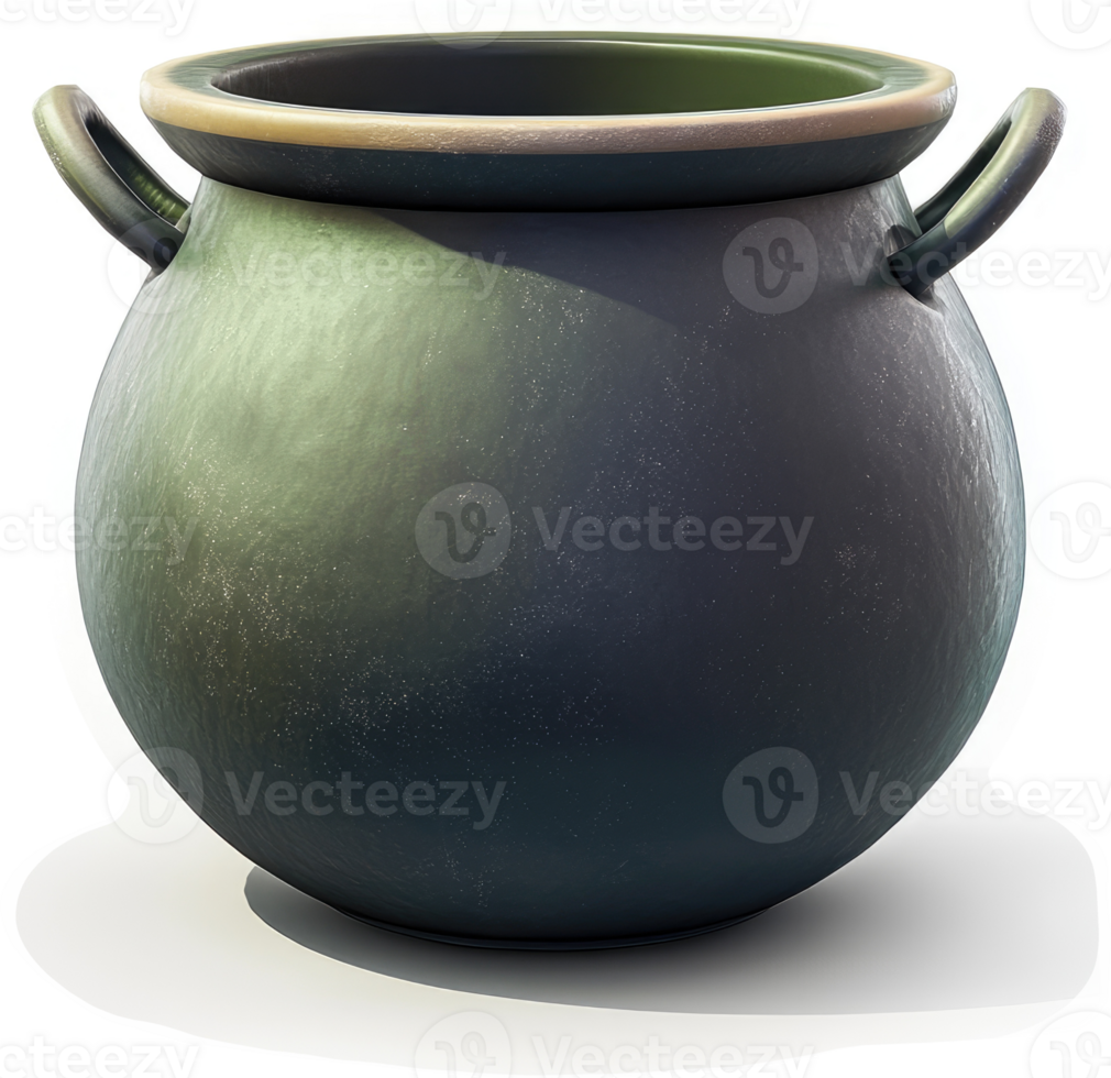 A rustic cauldron, dark green and weathered. png
