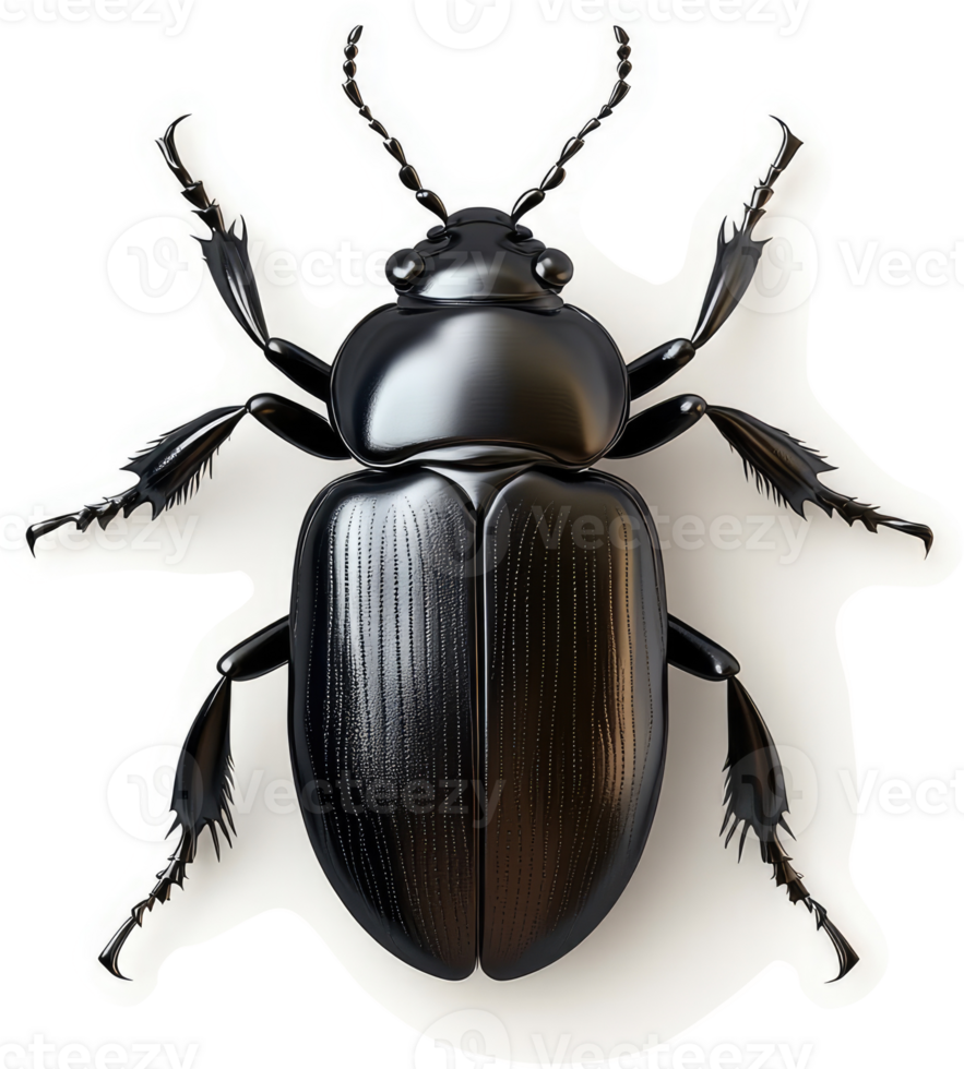High-angle view of a shiny black beetle. png