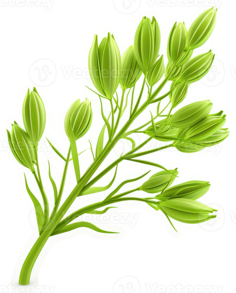 Cluster of light green flower buds on a stem. png