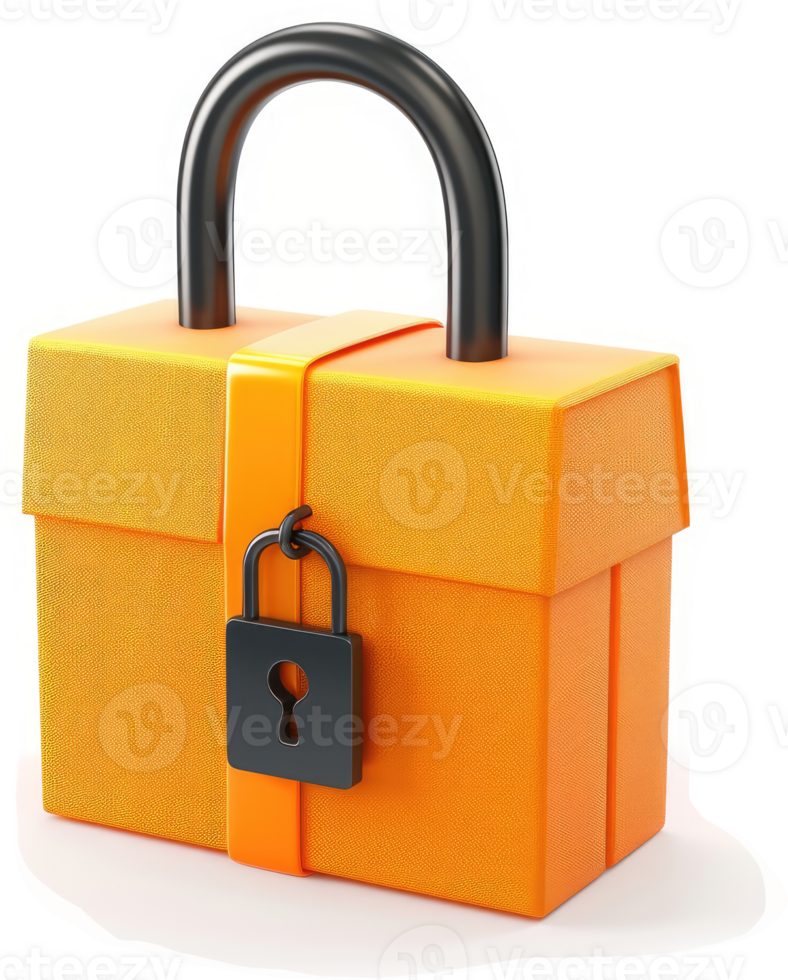 Orange security box with a locking mechanism. png