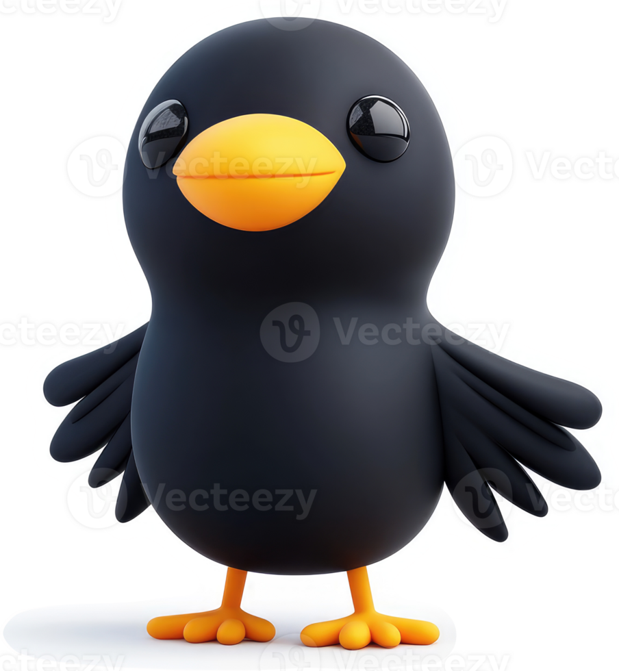 Cute cartoon blackbird with orange beak and feet. png