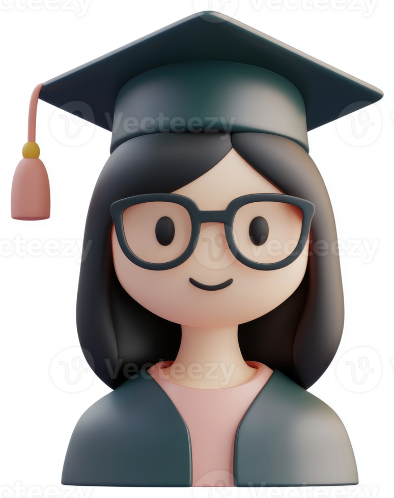 Smiling graduate avatar with academic regalia. png