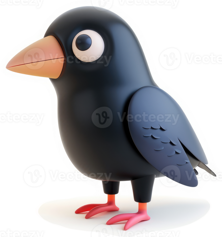 Cute cartoon crow stands proudly. png