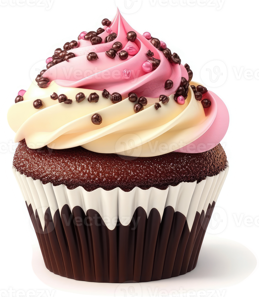Delicious two-toned cupcake topped with pink and yellow frosting. png