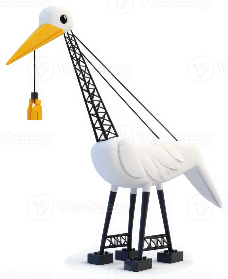 A stork-shaped crane delivers a baby. png