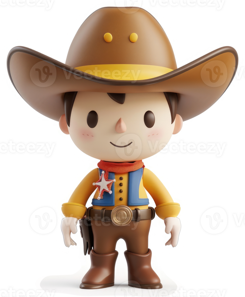 Cheerful cartoon cowboy character in a brown cowboy hat. png