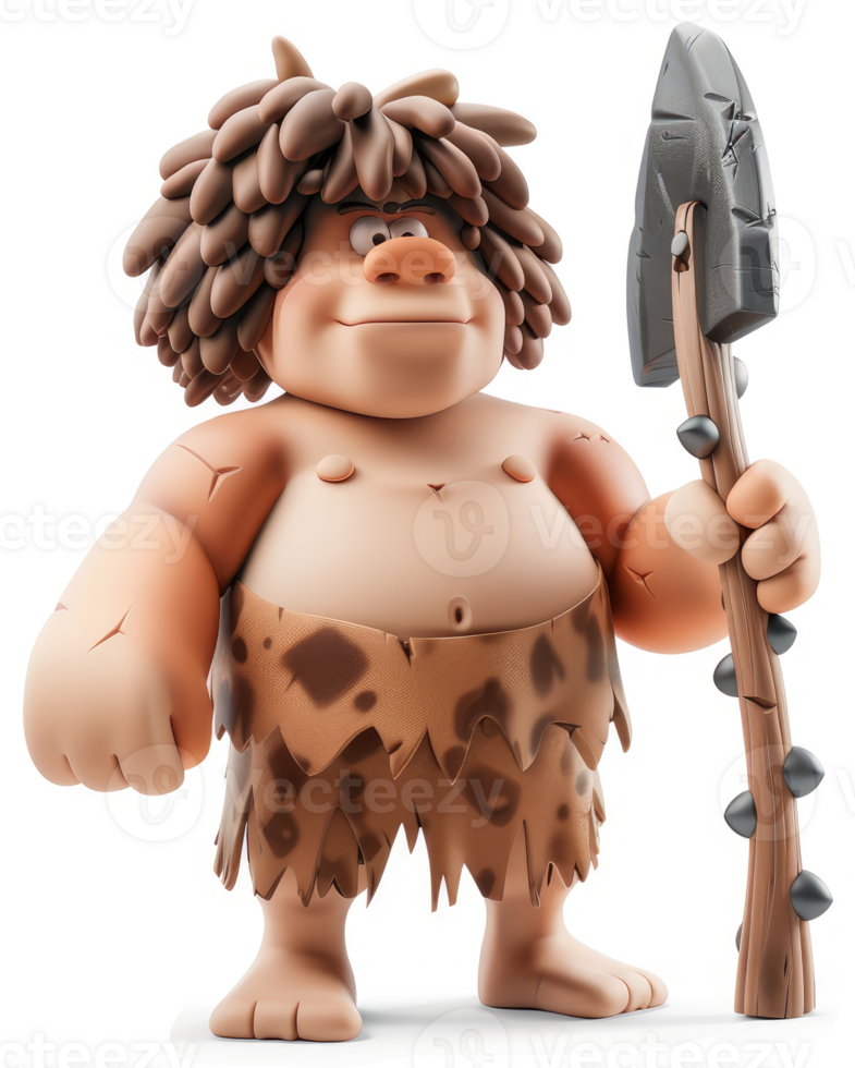 Cartoon caveman character holding a sharpened spear. png