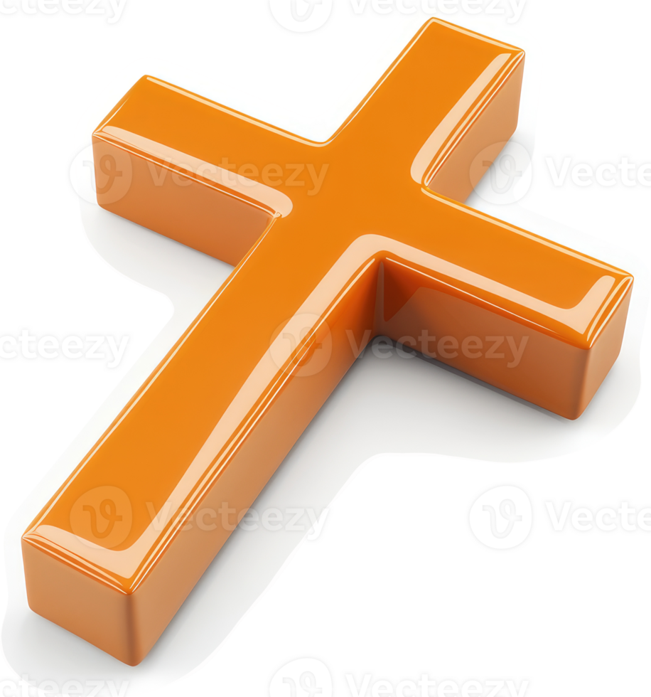 Glossy orange christian cross symbol. png