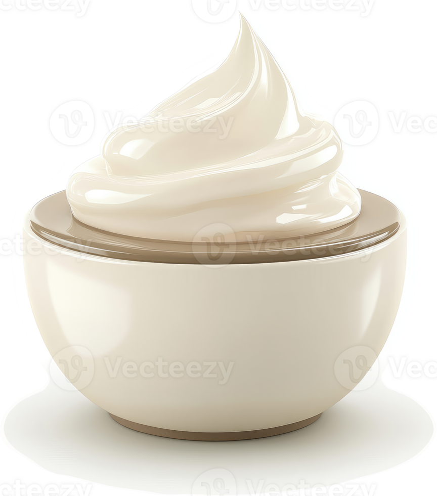 Creamy, whipped topping in a shallow bowl. png