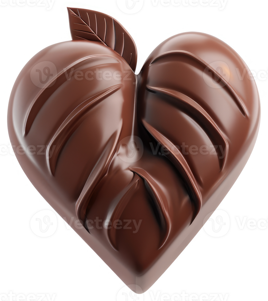 Dark chocolate heart-shaped confectionery with leaf design. png
