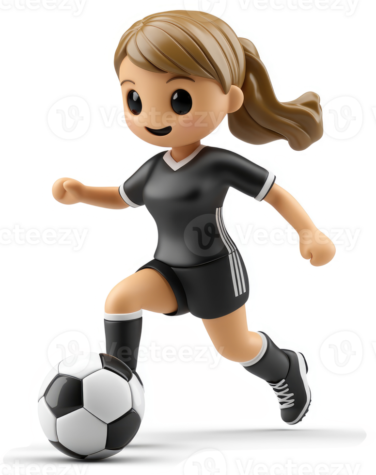 Animated female soccer player in action. png