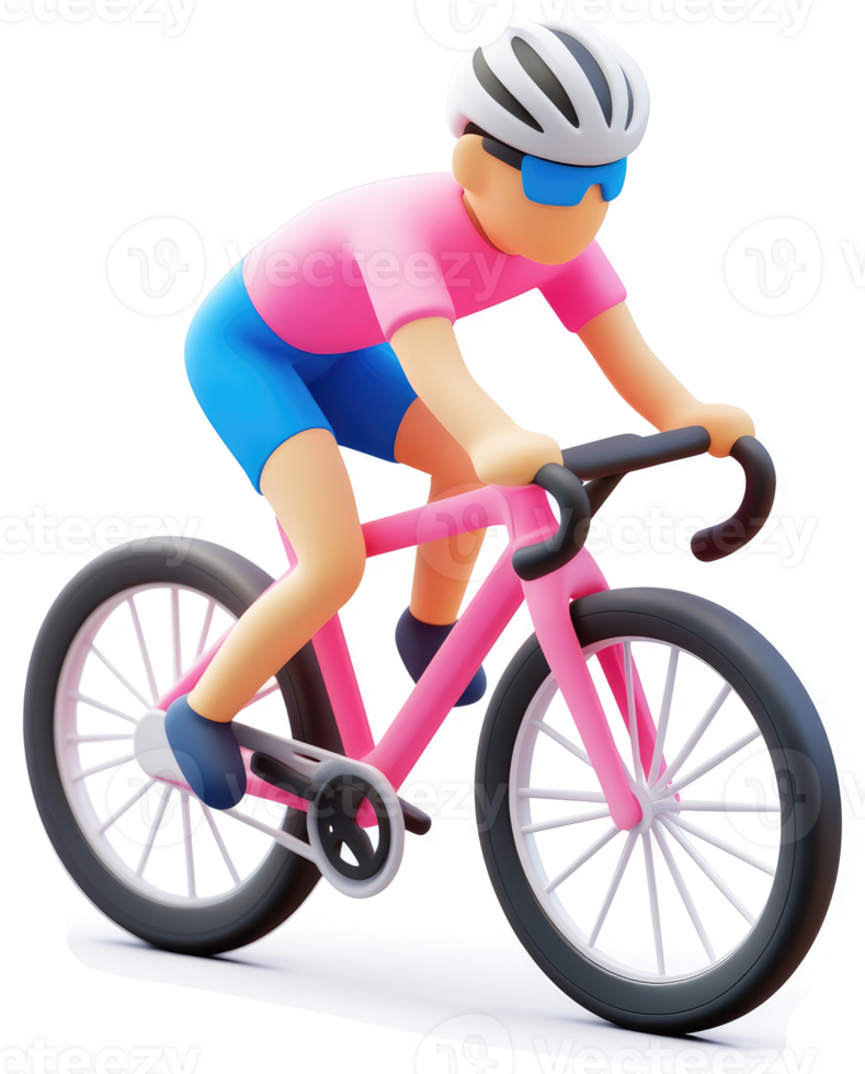 Animated cyclist in action on a pink bicycle. png