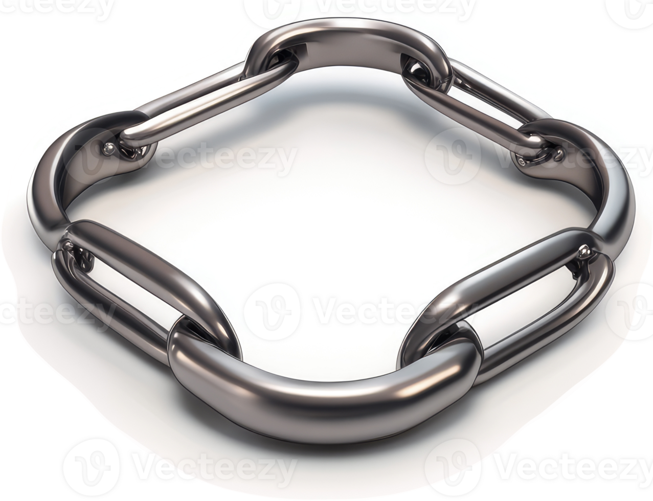 Square metal chain links form a closed circle. png