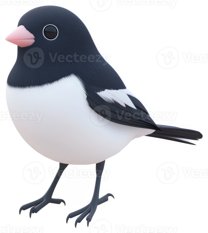 Digital rendering of a small, black and white bird. png