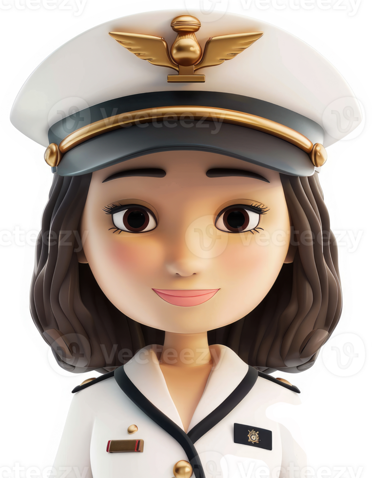 Smiling female cartoon military officer in uniform. png