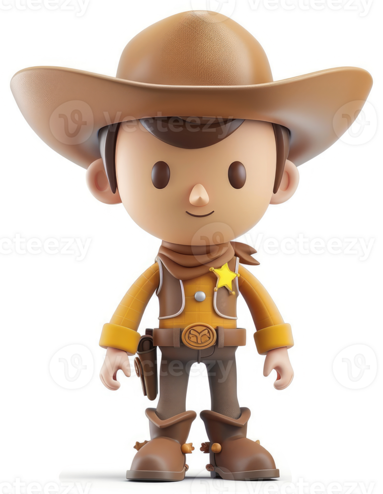Cartoon cowboy figurine, a friendly western character. png