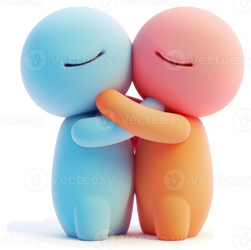 Two stylized figures embrace in a heartwarming display of affection. png